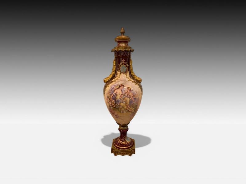 Sevres, Porcelain, Gilt Metal, Vase with Cherub and Maiden, France, 19th C. - 3