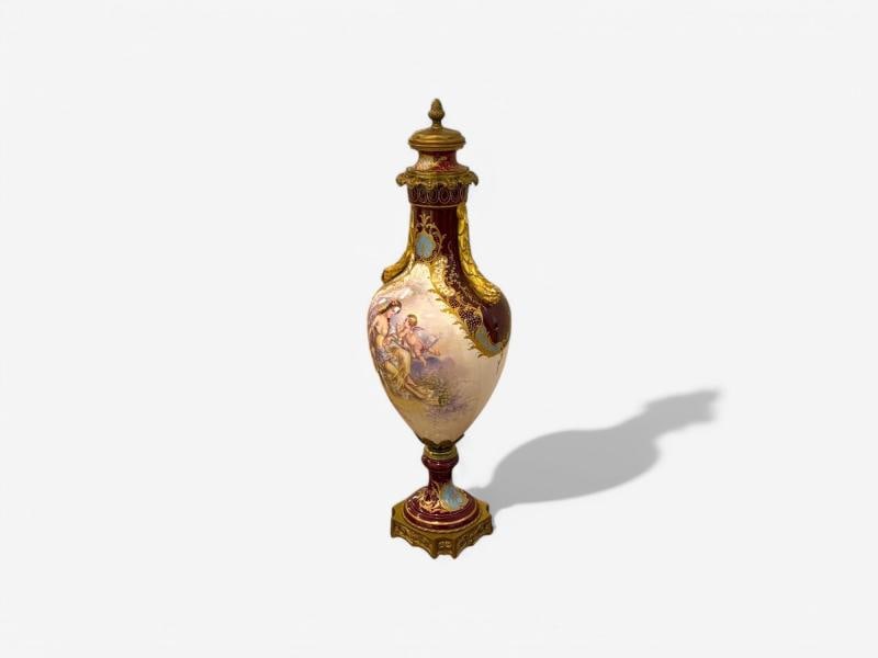 Sevres, Porcelain, Gilt Metal, Vase with Cherub and Maiden, France, 19th C. - 4
