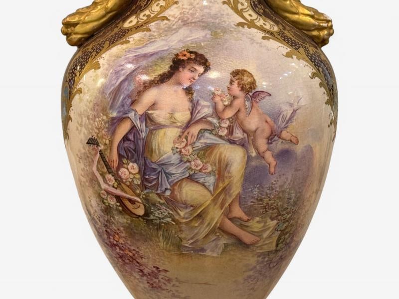 Sevres, Porcelain, Gilt Metal, Vase with Cherub and Maiden, France, 19th C. - 6