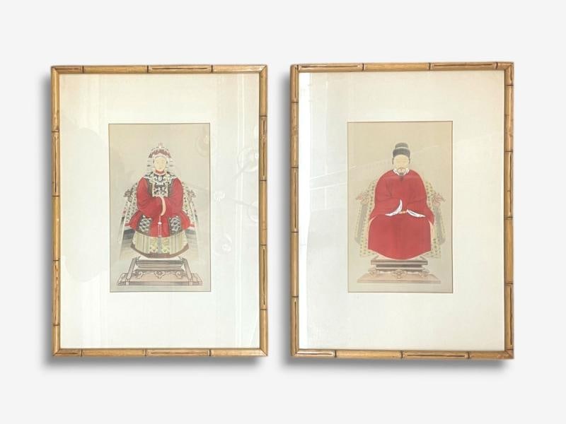 Chinese Export, Ink & Graphite, Vintage Chinese Wall Decorations, Bamboo, 1930s - 2