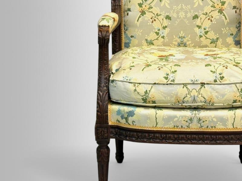 Louis XVI Style, Beechwood, Floral Fabric, Bergere Chairs, France, 1940s - 7