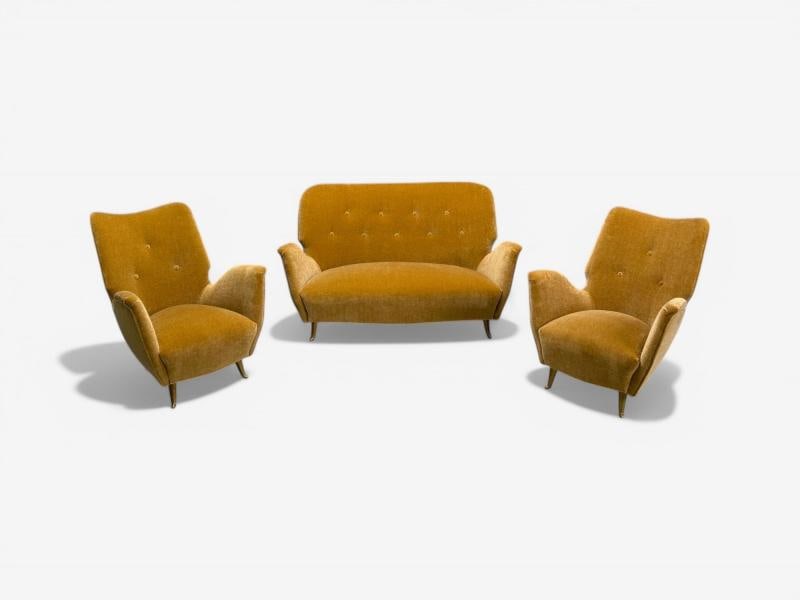ISA Bergamo, Italian Mid-Century Modern, Bronze, Camel Mohair, Settee, 1950s - 11