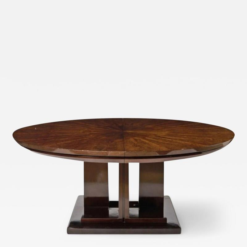 Art Deco Style, Sunburst Mahogany, Lacquer, Dining Table, Center Table, 20th C.: Title: Art Deco Style, Sunburst Mahogany, Lacquer, Dining Table, Center Table, 20th C. Description: Art Deco Style, Crotch Mahogany, Custom Made Center or Dining Table, USA, 20th C. This Exquisite Sun