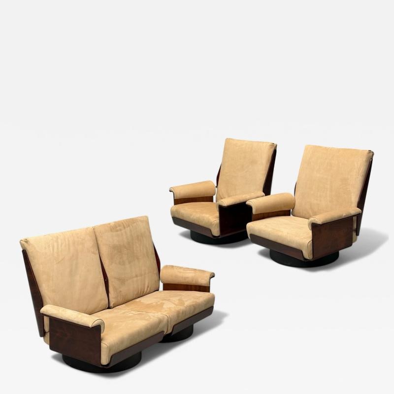 Bernard Brunier, French Mid-Century, Rosewood, Suede, Rare Sofa Set, 1960s: Title: Bernard Brunier, French Mid-Century, Rosewood, Suede, Rare Sofa Set, 1960s Description: Bernard Brunier, French Mid-Century Modern, Rosewood, Suede, Rare Sofa Set, France, 1960s Rare and import