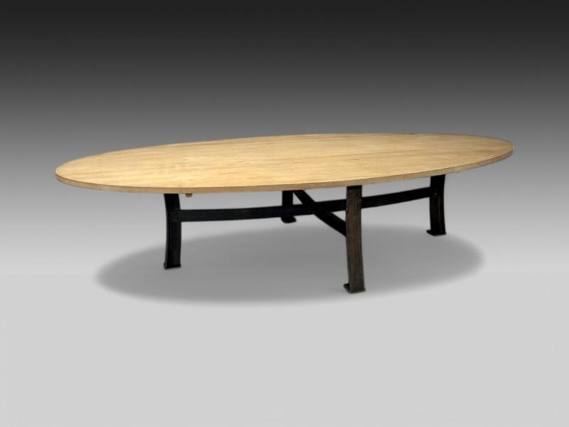 Industrial Mid Century Modern, Oak, Steel, Monumental Dining Table, USA, 1970s - 2