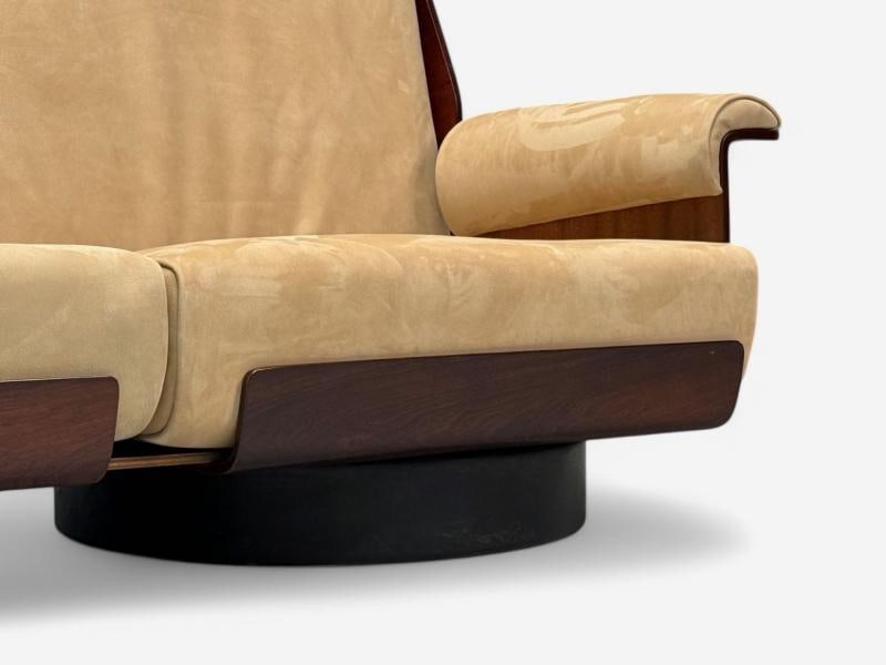 Bernard Brunier, French Mid-Century Modern, Rosewood, Suede, Settee, 1960s - 7