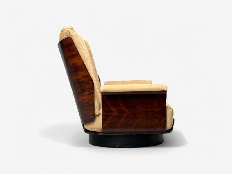 Bernard Brunier, French Mid-Century Modern, Rosewood, Suede, Settee, 1960s - 9