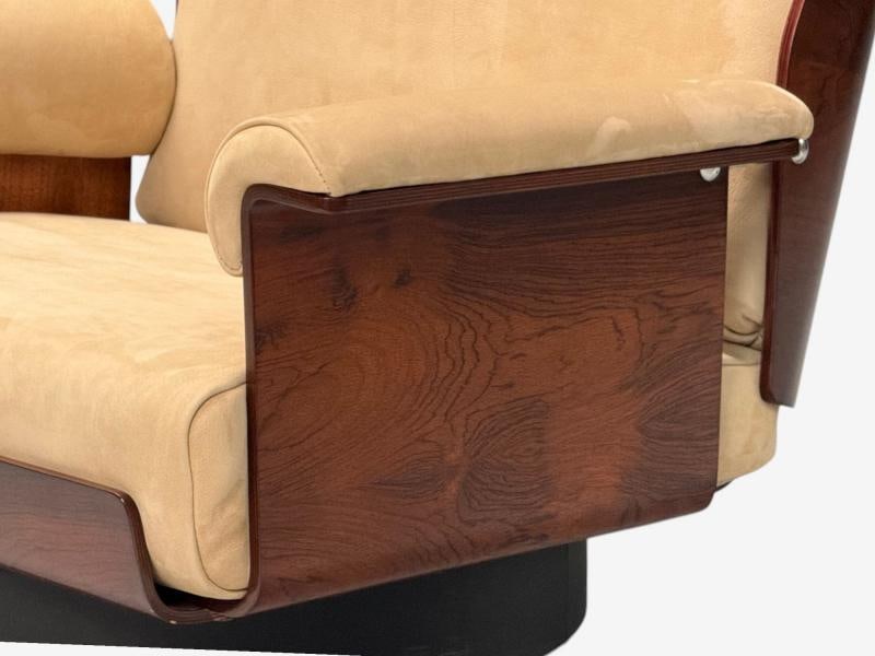 Bernard Brunier, French Mid-Century Modern, Rosewood, Suede, Low Lounge Chairs - 7