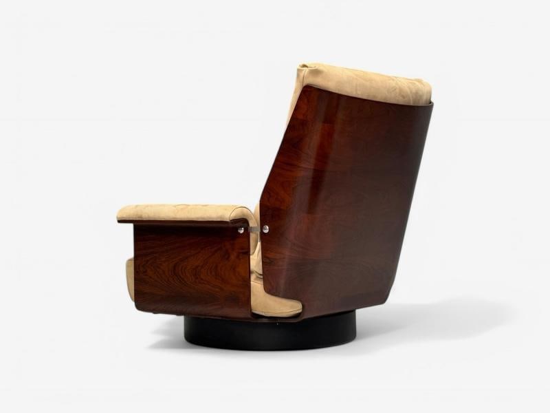 Bernard Brunier, French Mid-Century Modern, Rosewood, Suede, Low Lounge Chairs - 8