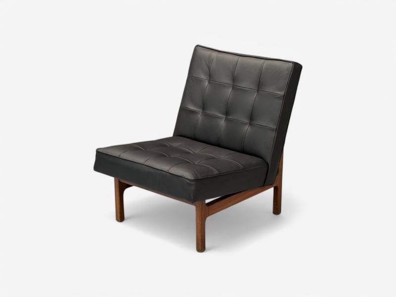 Thayer Coggin, Danish Modern Style, Tufted Black Leather, Lounge Chairs, 21st C. - 6