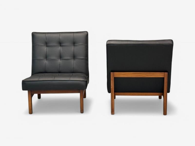 Thayer Coggin, Danish Modern Style, Tufted Black Leather, Lounge Chairs, 21st C. - 8