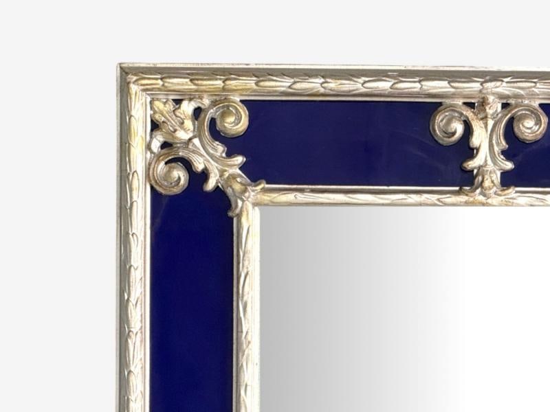 Hollywood Regency Style, Small Mirror, Cobalt Blue Glass, Silver Leaf, 1980s - 4