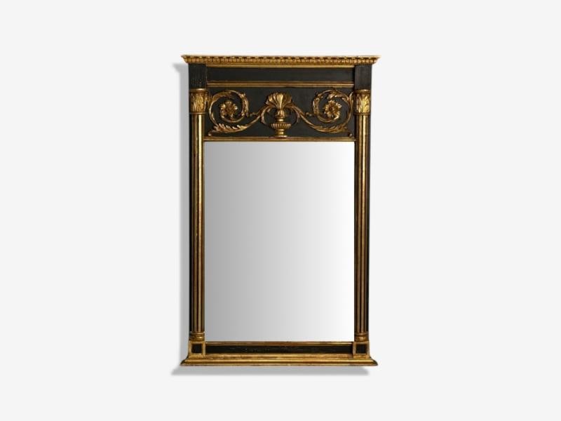 Neoclassical Style, Trumeau Mirror, Black Painted Wood, Giltwood, Italy, 20th C. - 2
