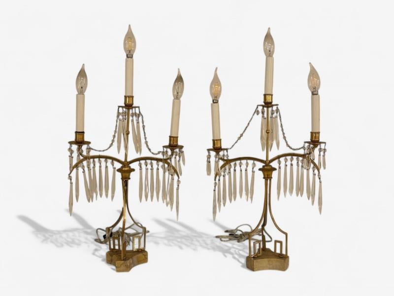 Russian Neoclassical, Table Lamps, Dore Bronze, Crystal, France, 19th C. - 2