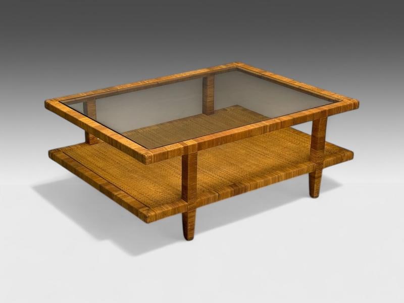 Bielecky Brothers, Modern Coffee Table, Cane Wrap, Glass, USA, 21st C. - 2