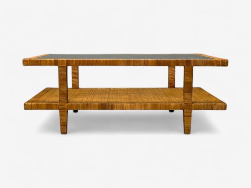 Bielecky Brothers, Modern Coffee Table, Cane Wrap, Glass, USA, 21st C. - 5