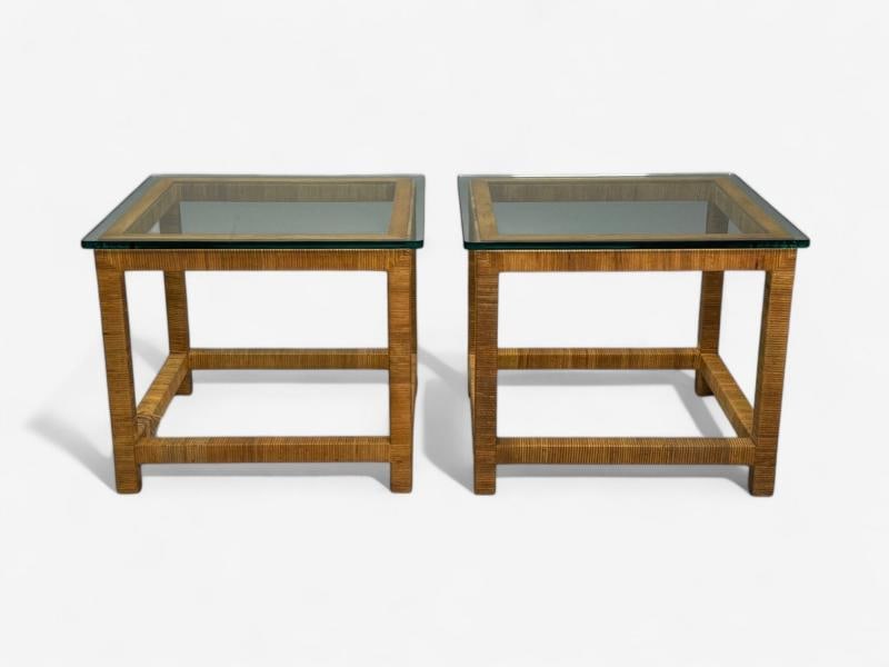 Bielecky Brothers, Modern Side Tables, Cane Wrap, Glass, USA, 21st C. - 2