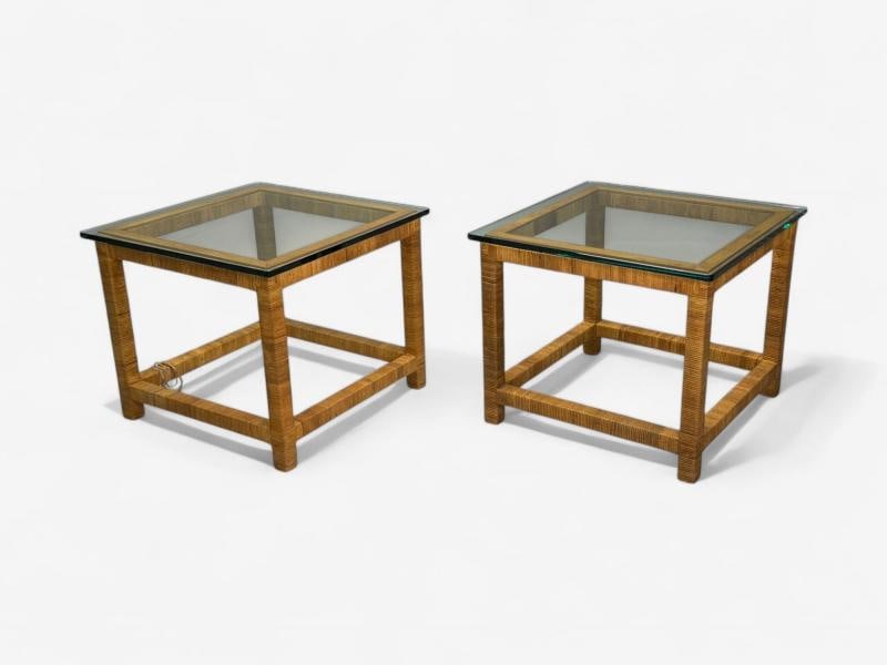 Bielecky Brothers, Modern Side Tables, Cane Wrap, Glass, USA, 21st C. - 3