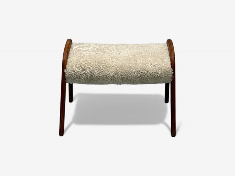 Danish Mid-Century Modern, Shearling Stool, Beige Sheepskin, Denmark, 1970s - 3