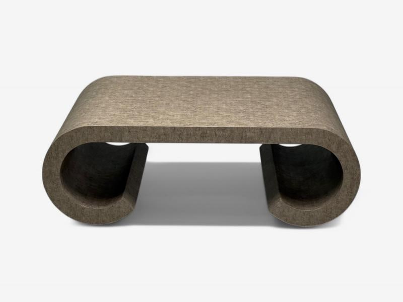 Karl Springer Style, Mid-Century Modern, Grey Faux Shagreen, Coffee Table, 1980s - 3