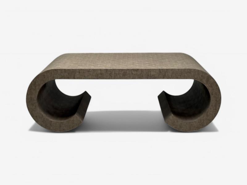 Karl Springer Style, Mid-Century Modern, Grey Faux Shagreen, Coffee Table, 1980s - 7