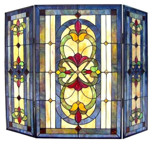 40" Folding Stained Glass Fireplace Screen - 2