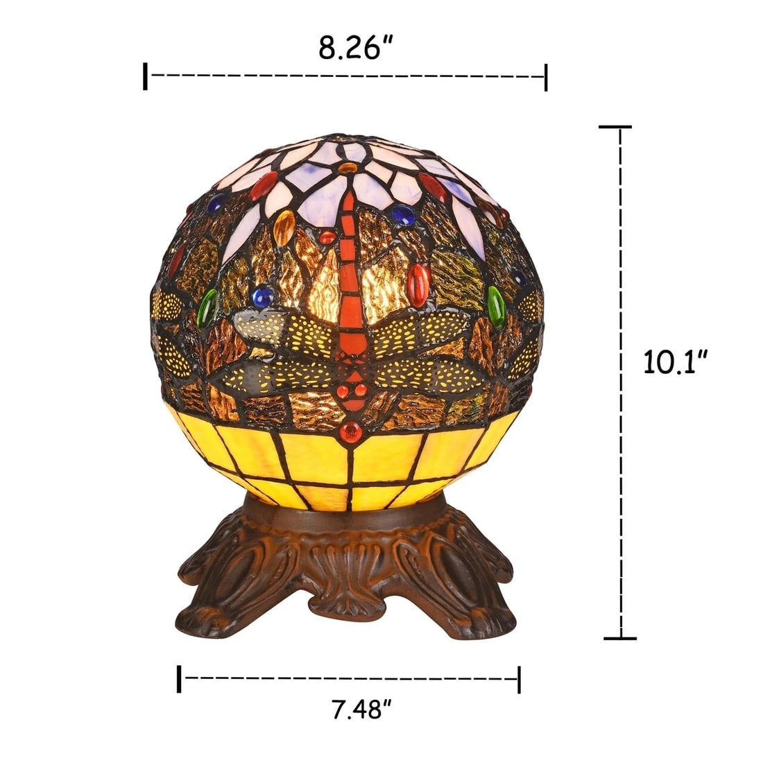 10" Stained Glass Dragonfly Accent Table Lamp - 3
