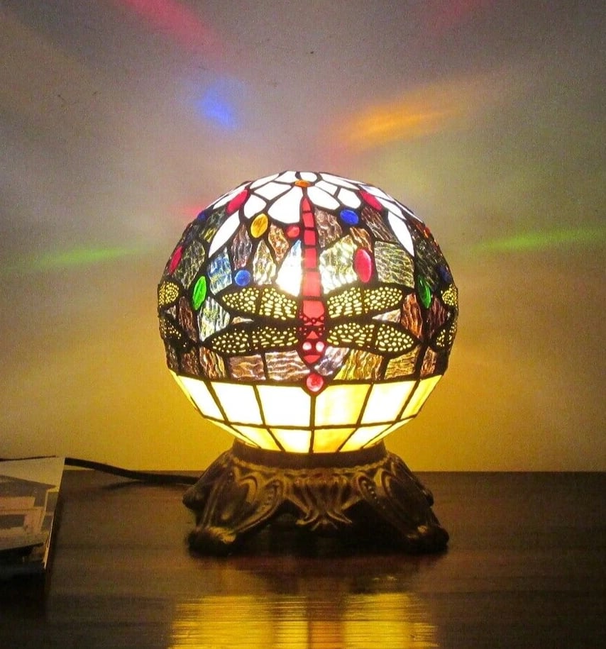10" Stained Glass Dragonfly Accent Table Lamp - 4