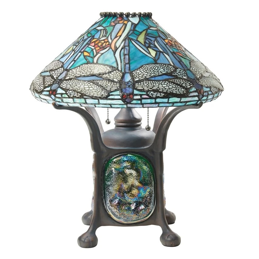21.5" Blue Stained Glass Dragonfly Turtleback Table Lamp - 2