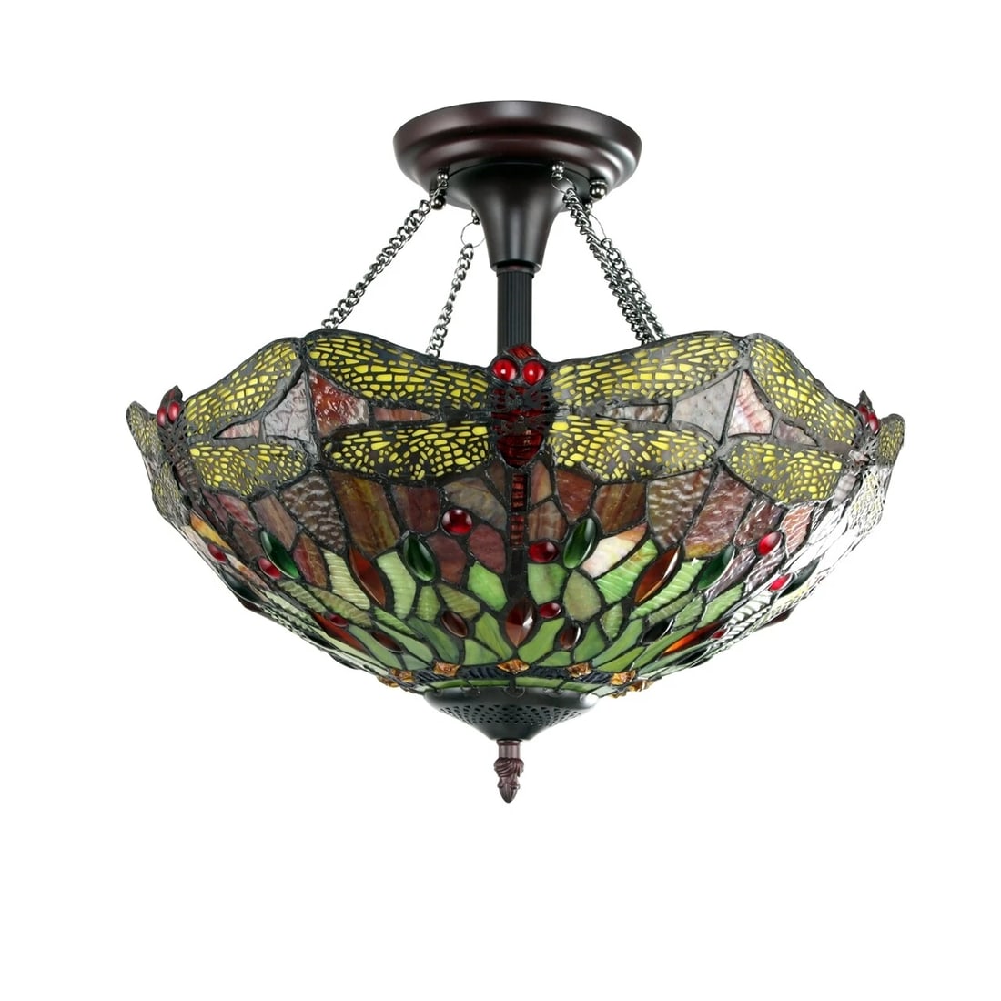 16" Dragonfly Stained Glass Semi Flush Ceiling Uplight - 2