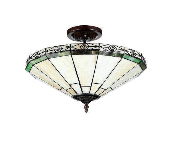 15.9" Mission Stained Glass Semi Flush Ceiling Uplight - 2