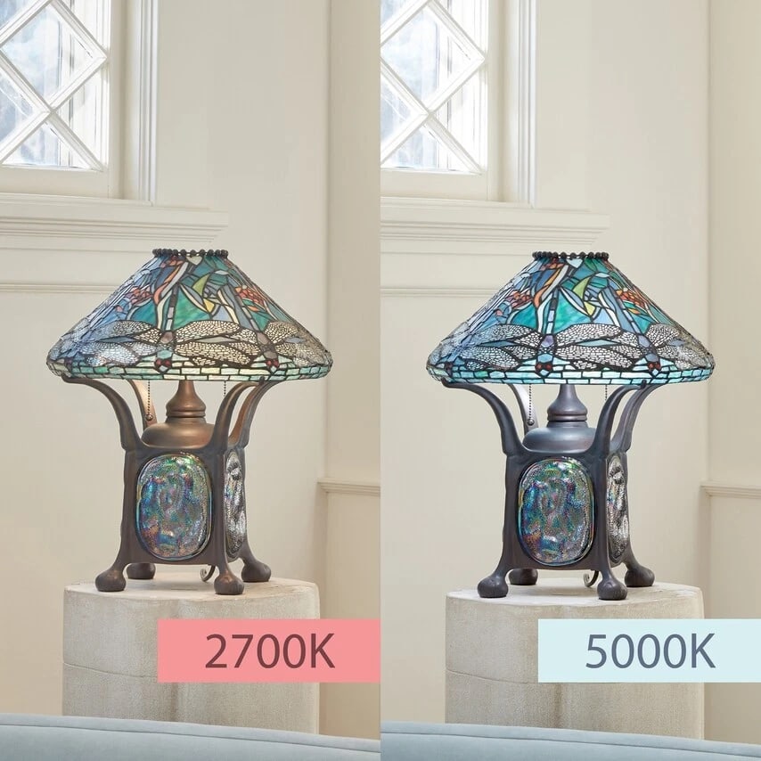 21.5" Blue Stained Glass Dragonfly Turtleback Table Lamp - 5