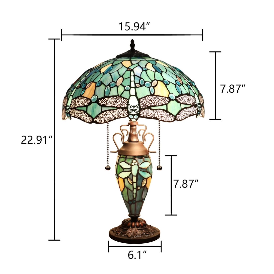 22.44" Stained Glass Dragonfly Lighted Base Table Lamp - 8