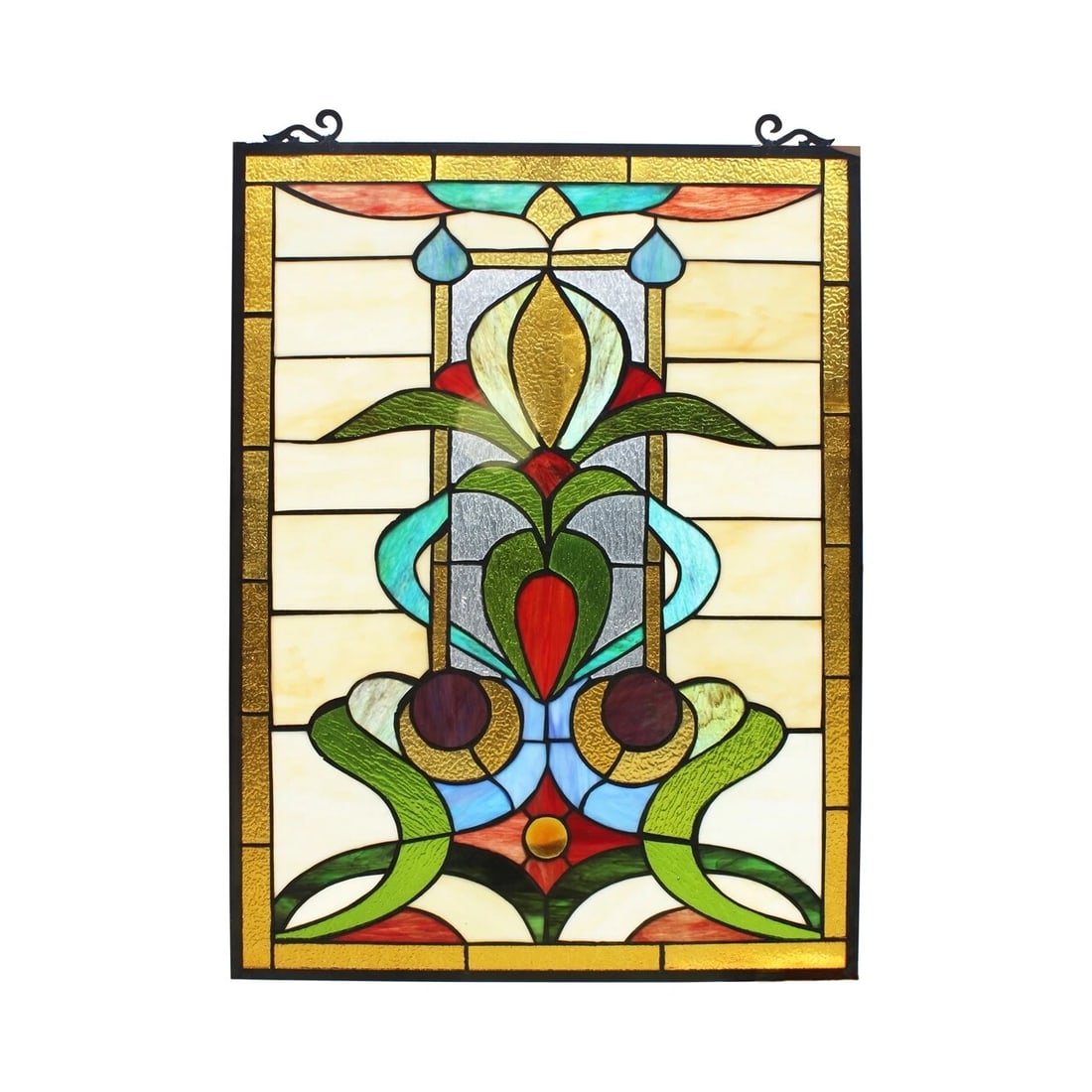 25" Rectangle Stained Glass Hanging Window Pane Suncatcher: Title:25" Rectangle Stained Glass Hanging Window Pane Suncatcher Description:25"x18.11" Magnificent reproduction stained glass window panel that radiates timeless beauty. The technique used to make th