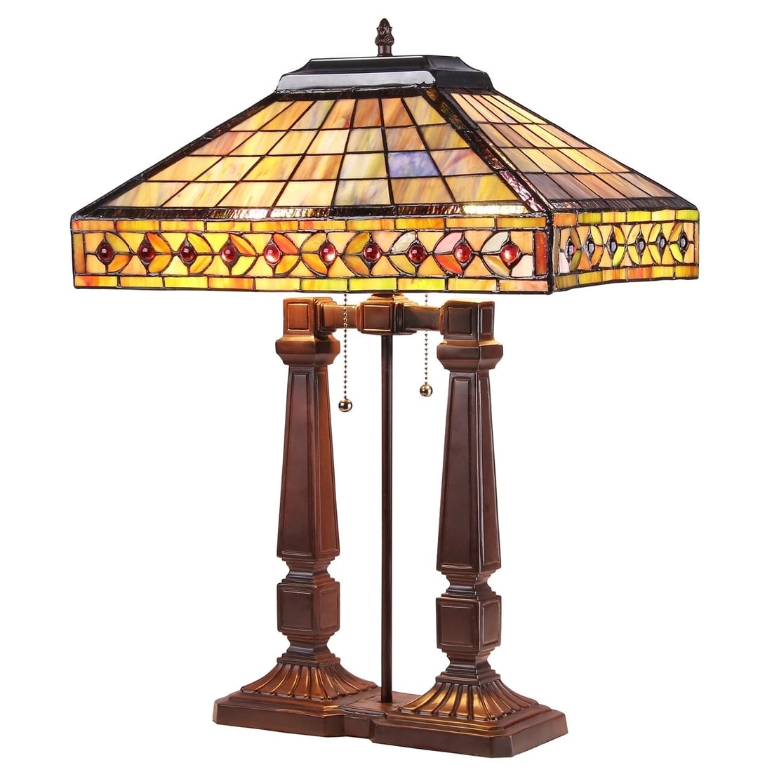 Mission Stained Glass Table Desk Lamp: Title:Mission Stained Glass Table Desk LampDescription:23.62" H 17.44 W x 11" Illuminate your space with the timeless beauty of our reproduction stained glass table Lamp. This exquisite lamp features
