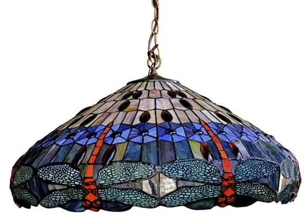 24 " Stained Glass Dragonfly Pendant Swag Ceiling Light - 2