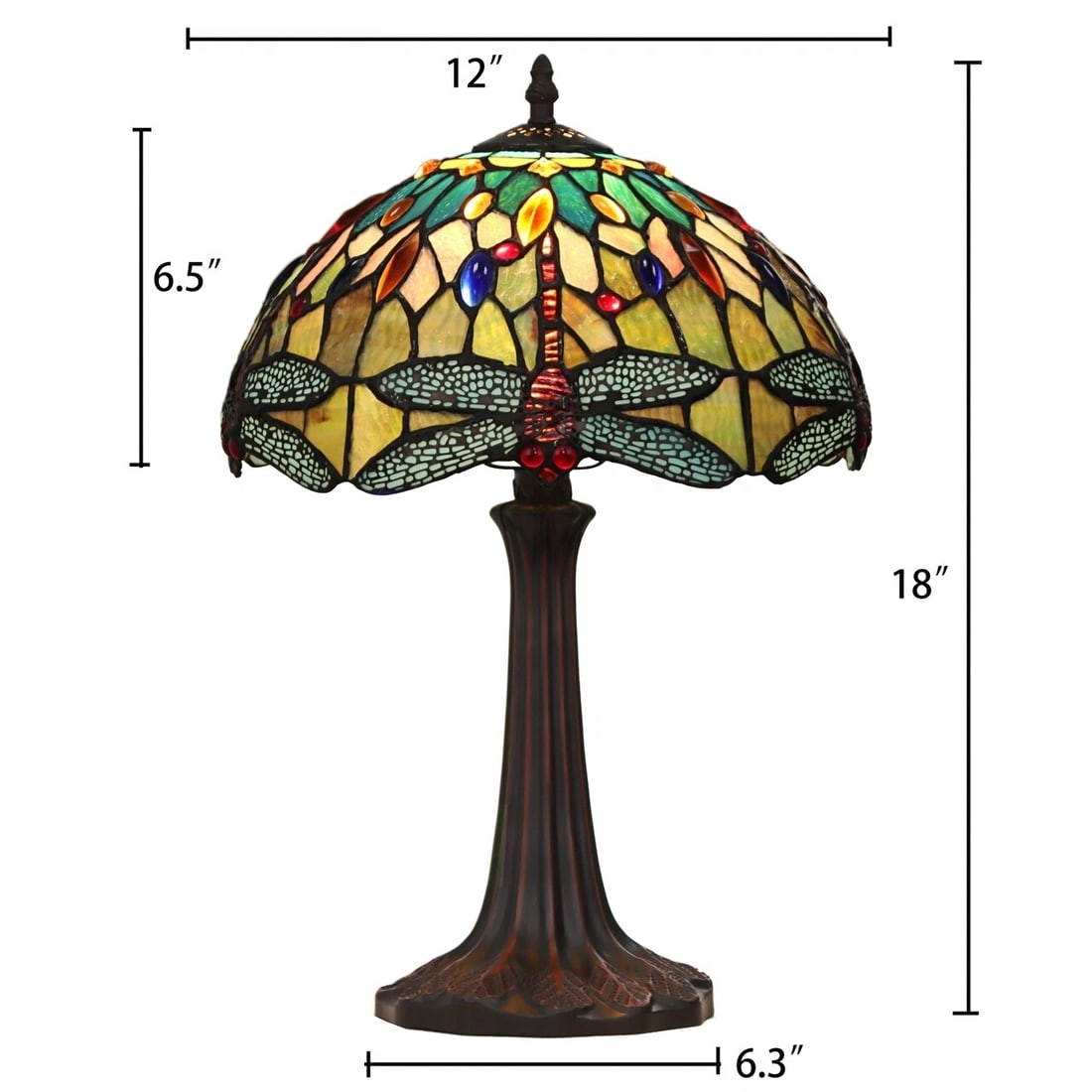 18" Stained Glass Dragonfly Table Lamp - 3