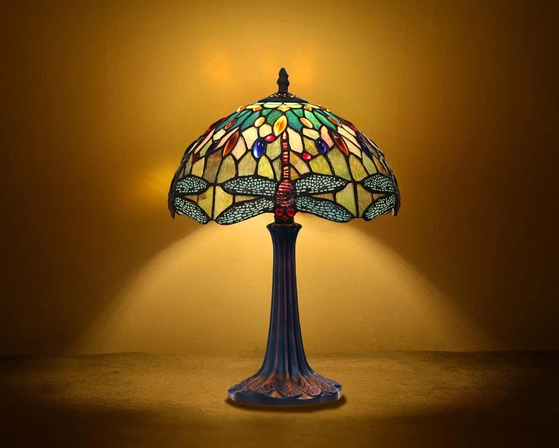 18" Stained Glass Dragonfly Table Lamp - 7