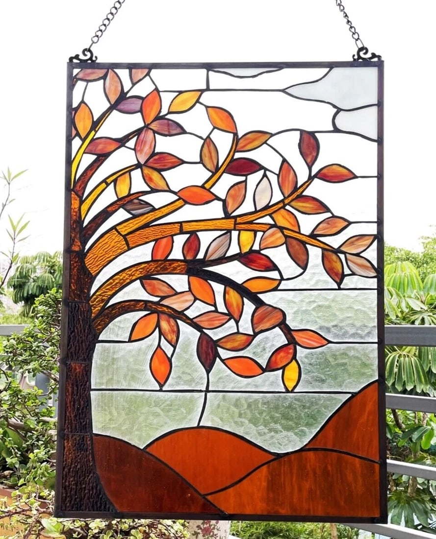 24" Fall Stained Glass Hanging Window Pane Suncatcher - 2