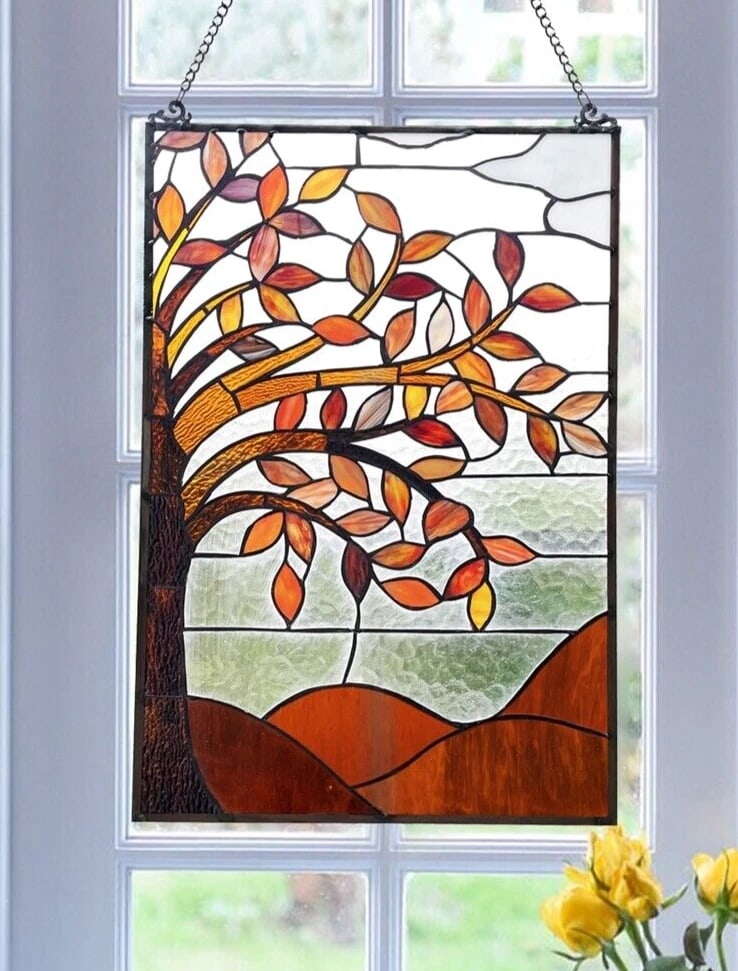 24" Fall Stained Glass Hanging Window Pane Suncatcher - 5