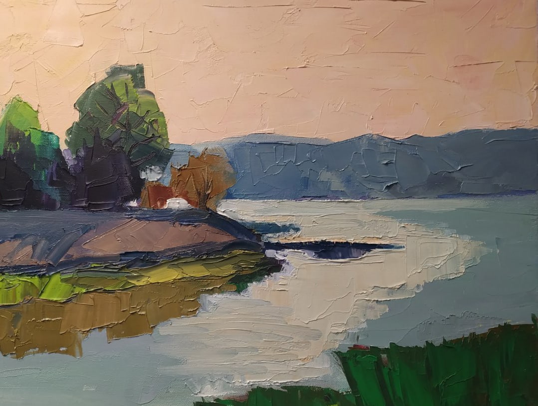 Oil painting Dnipro at sunset Nina L - 2