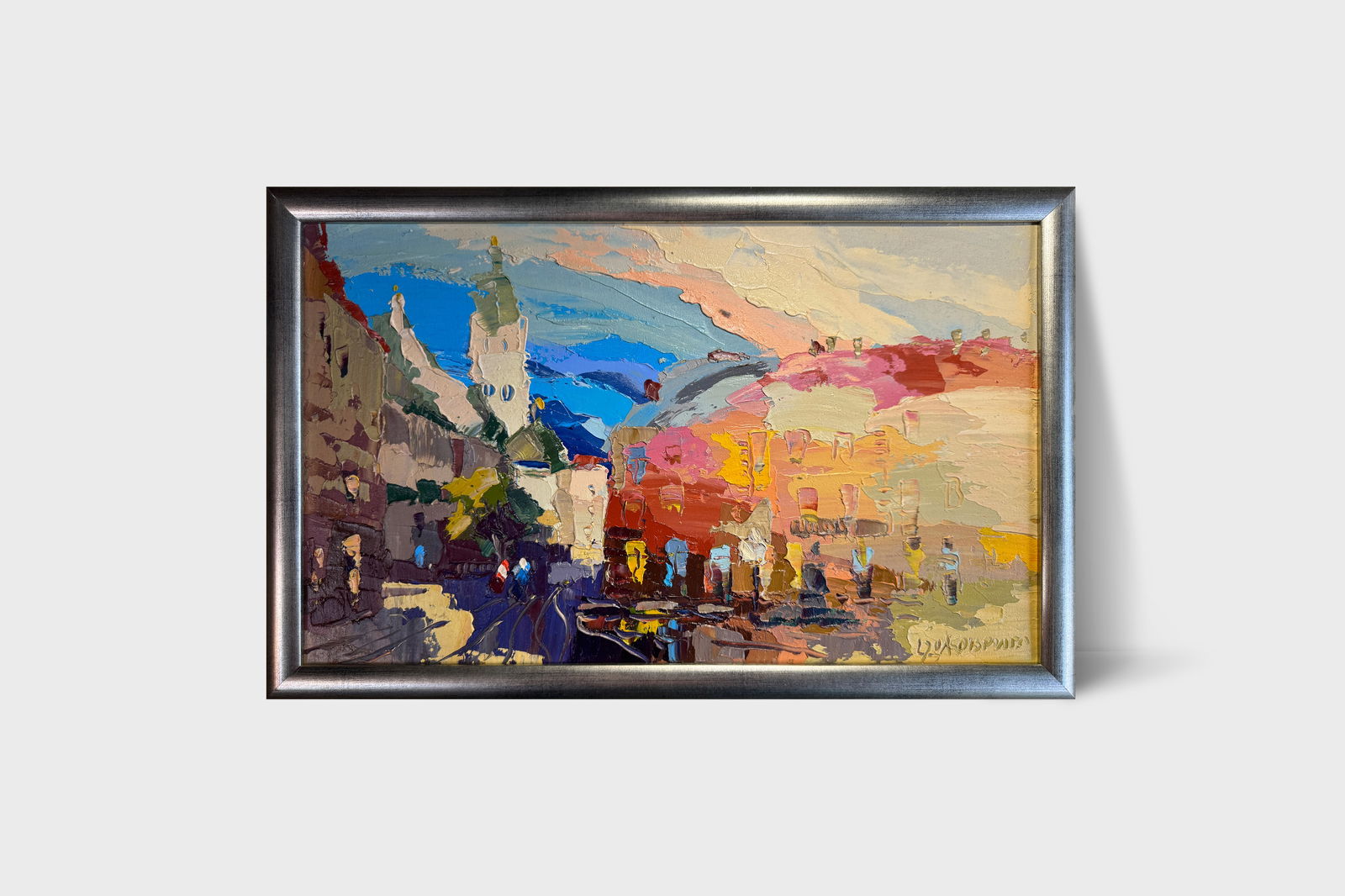 Oil painting with frame Lviv market square K. Leonid - 12