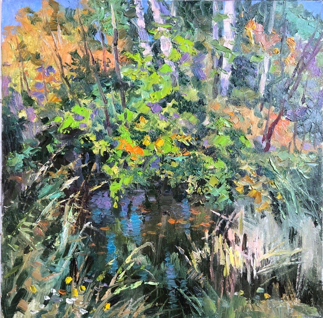 Oil painting Stream Vyacheslav Petrovich Babac: Title: Oil painting Stream Vyacheslav Petrovich Babac Description: 65BA Painter: Vyacheslav Petrovick Babac S?ze: 39x39 cm/15.3x15.3 inches Components: oil, canvas Original painting from our collectio