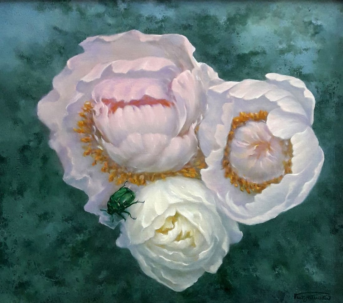 Oil painting Roses and peonies Vasily Korkishko - 2
