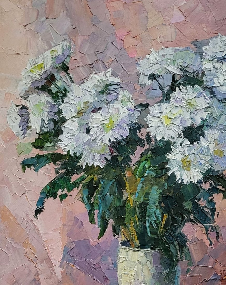 Oil painting Chrysanthemum on pink Boris Serdyuk - 4