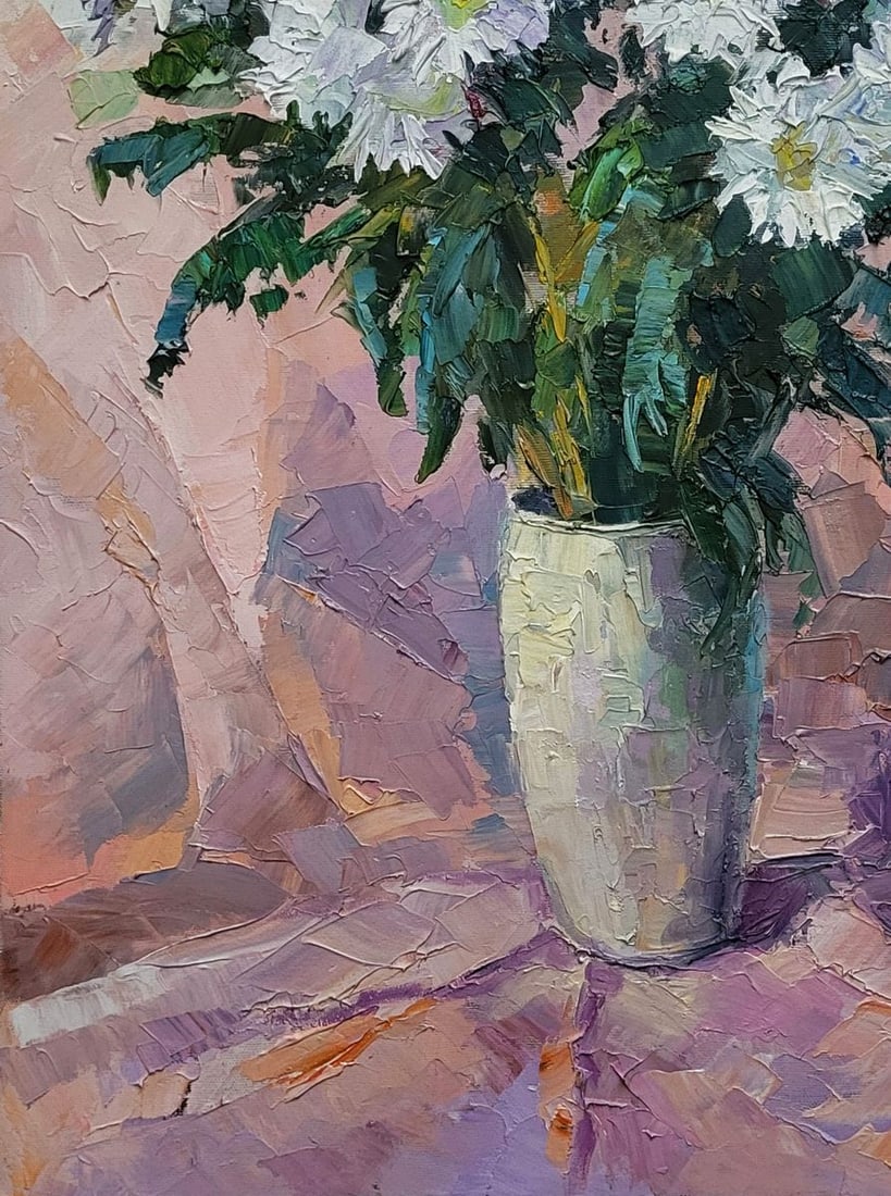 Oil painting Chrysanthemum on pink Boris Serdyuk - 6