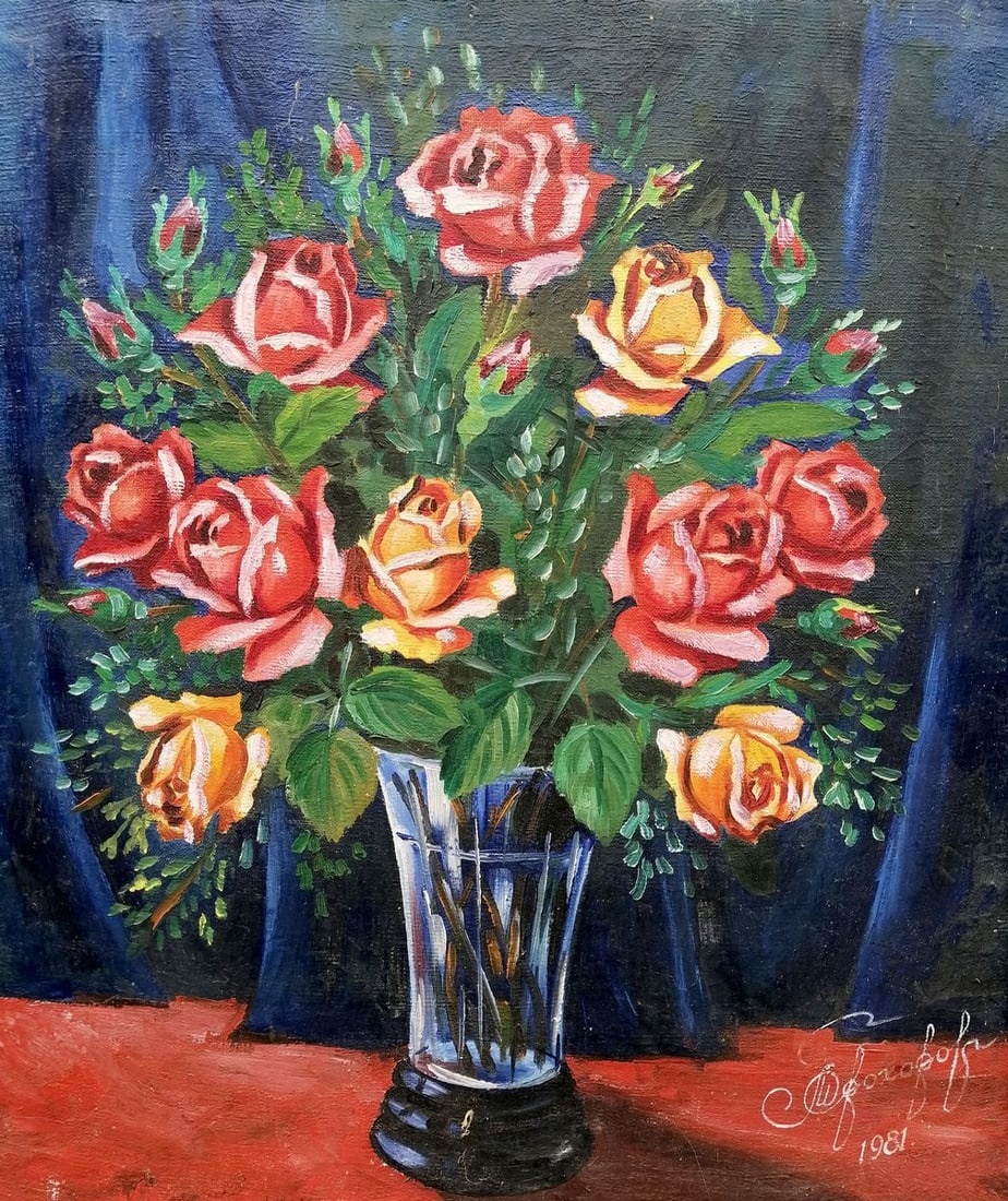 Oil painting Still life with a rose Unknown artist - 2