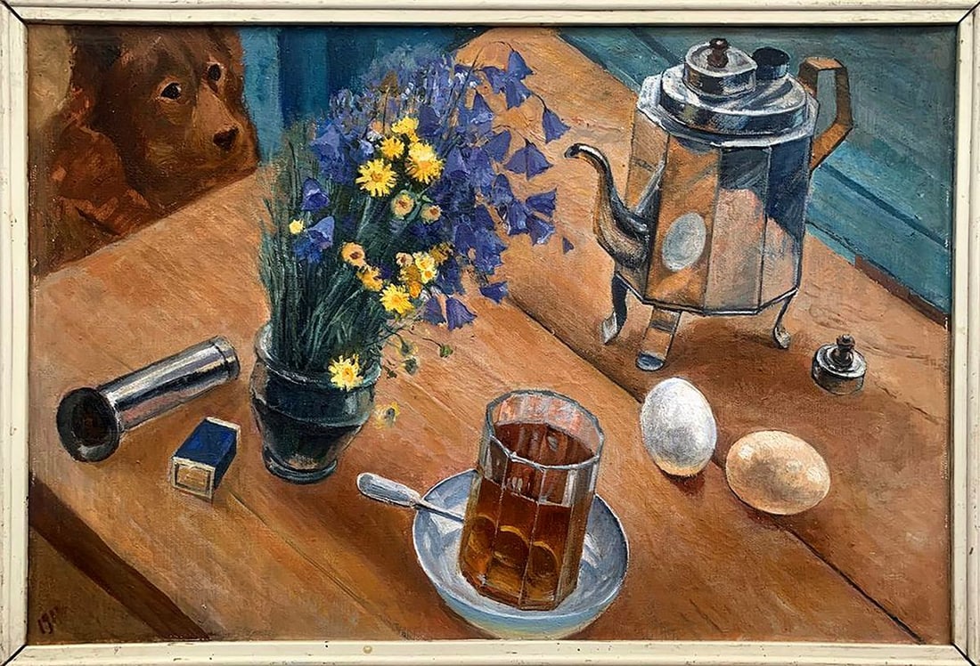 Oil painting Still life with teapot Petrovsky K.: Title: Oil painting Still life with teapot Petrovsky K. Description: No.1622 *** ABOUT THIS PAINTING *** * TITLE: "Still life with teapot" * ARTISTS: Petrovsky K. * SIZE: 40x60 cm/'15.74x23.62 inches'