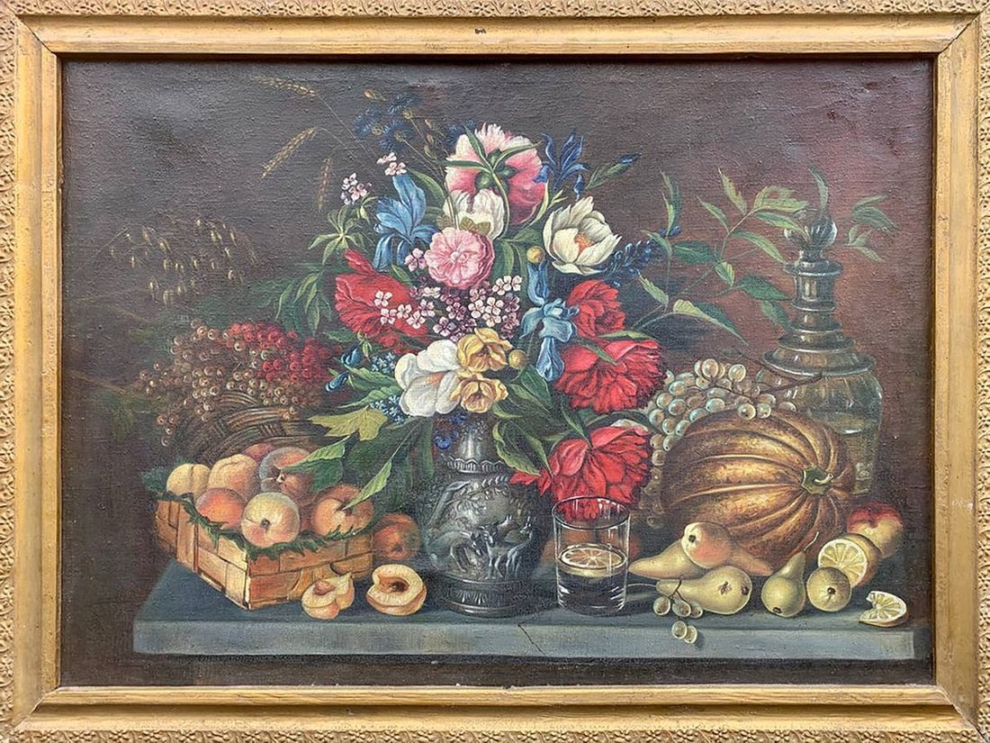 Oil painting Flowers and fruits Unknown artist: Title: Oil painting Flowers and fruits Unknown artist Description: No.1633 *** ABOUT THIS PAINTING *** * TITLE: "Flowers and fruits" * ARTISTS: Unknown artist * SIZE: 74x102 cm/'29.13x40.15 inches' *