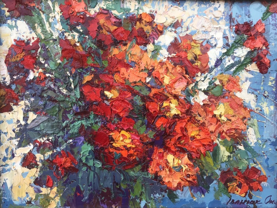 Oil painting Mother's flowers Kalenyuk Oksana: Title: Oil painting Mother's flowers Kalenyuk Oksana Description: No.Kalen 840 "Mother's flowers" is an oil painting that captures the brightness and beauty of a bouquet of flowers. The vibrant colors